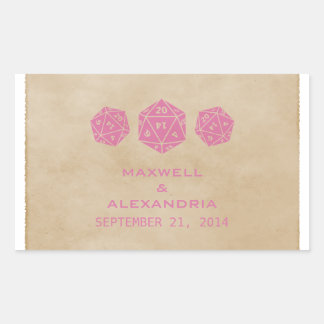 Pink Grunge D20 Dice Gamer Wedding Stickers