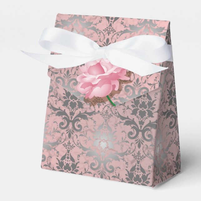 Pink Grunge Damask Favor Boxes (Front Side)