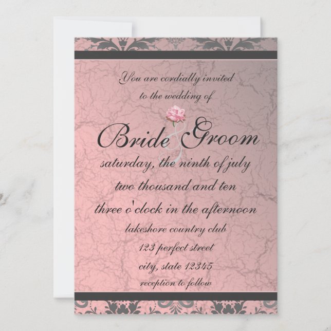 Pink Grunge Demask Invitation (Front)