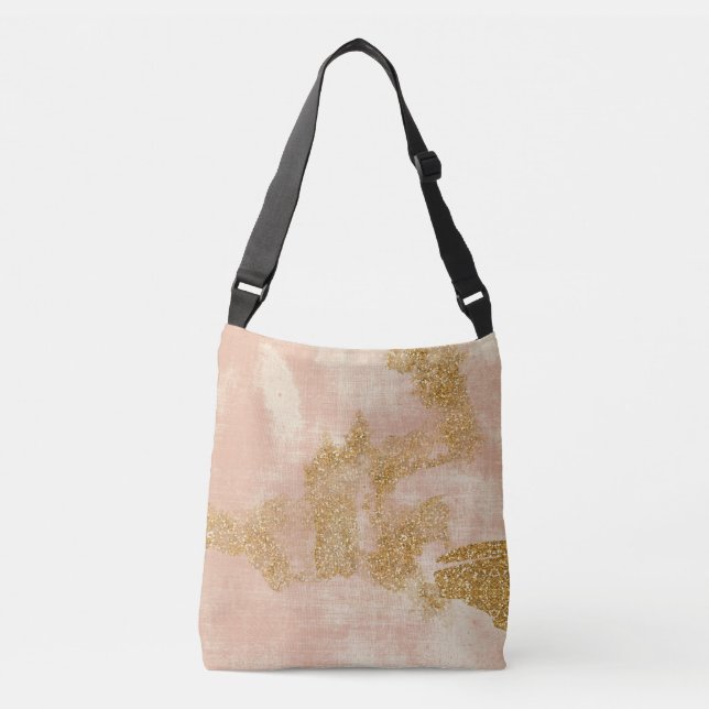 *~* Pink Grunge Gold Glitter Distressed Golden Crossbody Bag (Front)