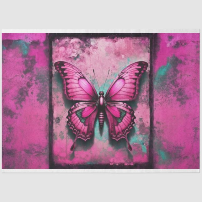 Pink Grunge Gothic Butterfly Decoupage Paper (Front)