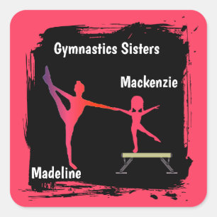 Pink Grunge Gymnastics Sisters Name Art  Square Sticker