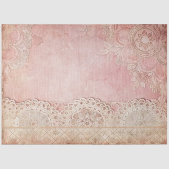 Pink Grunge Handmade Lace Decoupage Tissue Paper (Front)