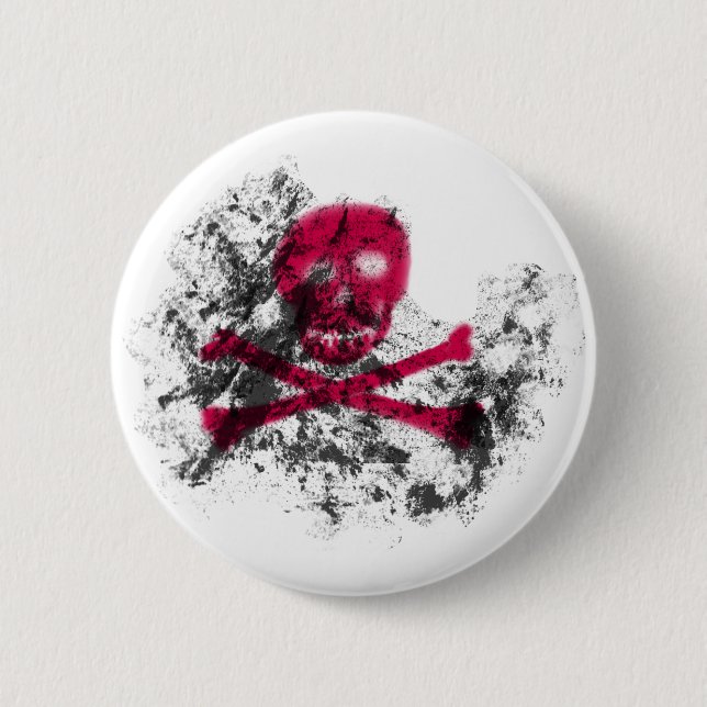 Pink Grunge Skull Button (Front)
