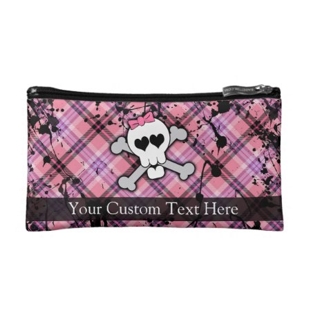 Pink Grunge Skull W/ Crossbones Hearts Makeup Bag