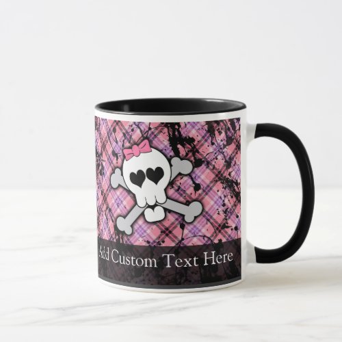 Pink Grunge Skull w Crossbones Hearts Mug