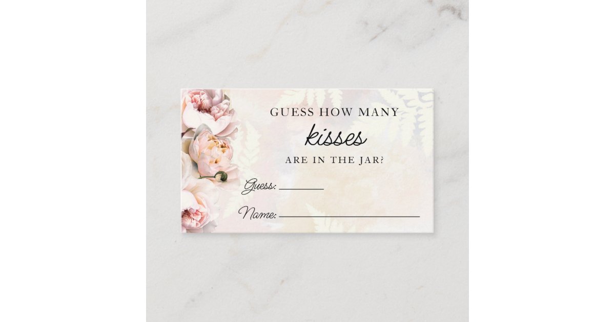 "How Many Kisses" Bridal Shower Game Set - Guess The Number Game With Standing Sign & 50 Cards (Floral Design)