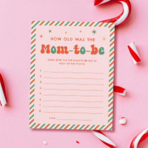 Pink Guess Mom Age Christmas Baby Shower Game Card