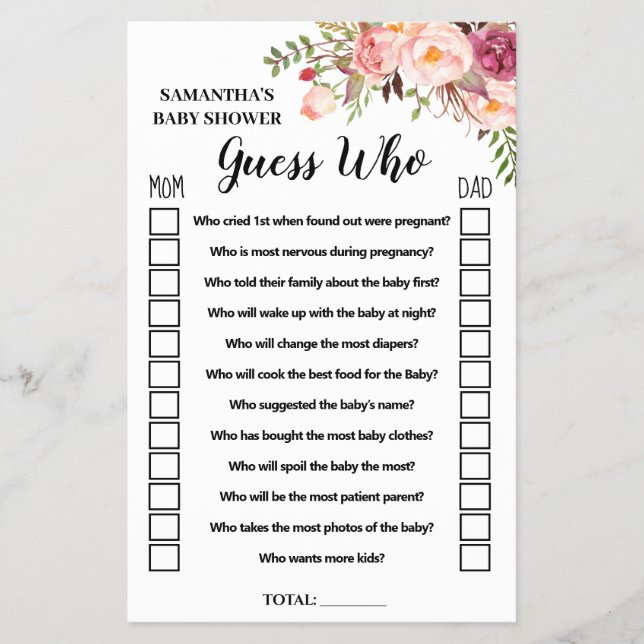 Pink Guess who baby shower bilingual game card Flyer (Front)