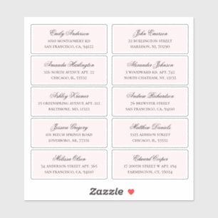 Pink guests names address. Wedding shipping labels