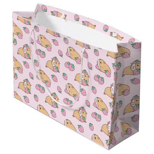 Pink Guinea pig and Strawberry Pattern Large Gift Bag