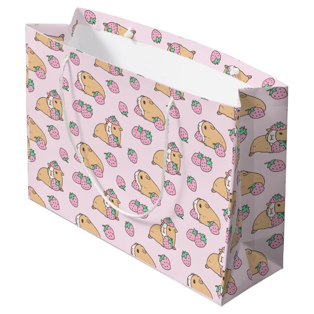 Pink Guinea pig and Strawberry Pattern Large Gift Bag (Back Angled)