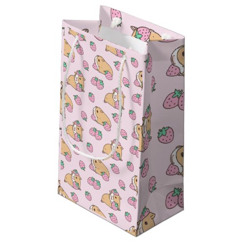 Pink Guinea pig and Strawberry Pattern Small Gift Bag