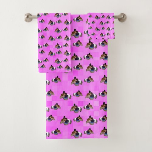 Pink Guinea Pig Pattern Bath Towel Set