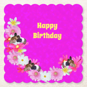 Pink Guinea Pigs And Flowers, Paper Coasters