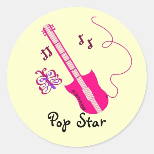 Pink Guitar Classic Round Sticker