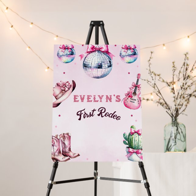 Pink Guitar Cowboy Party Cactus Birthday  Foam Board (In Situ (Stand))