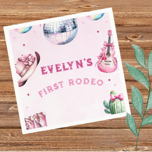 Pink Guitar Cowboy Party Cactus Birthday Napkins