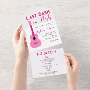 Pink Guitar Last Bash in Nash Bachelorette   All In One Invitation