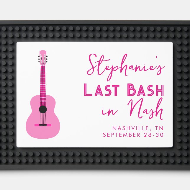 Pink Guitar Last Bash in Nash Bachelorette   Bar Mat (Front (Close Up))
