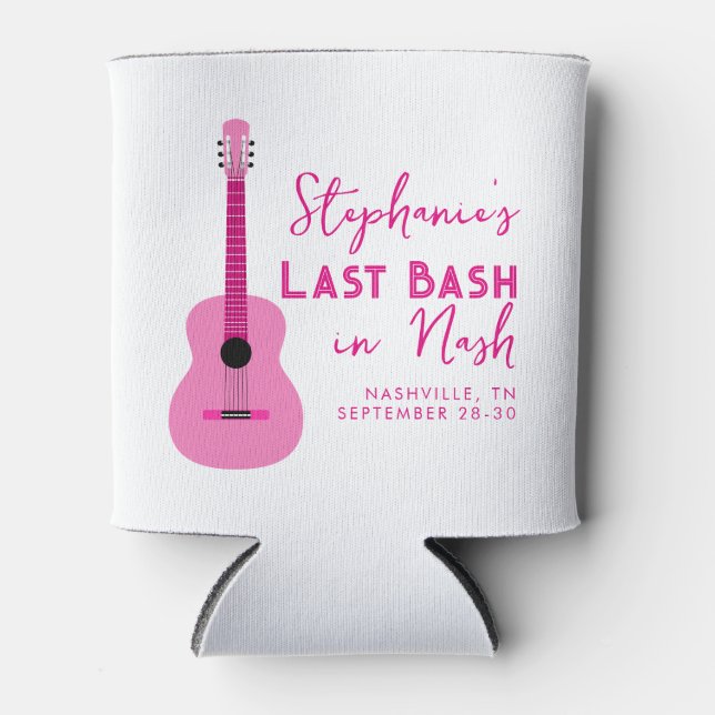 Pink Guitar Last Bash in Nash Bachelorette   Can Cooler (Front)