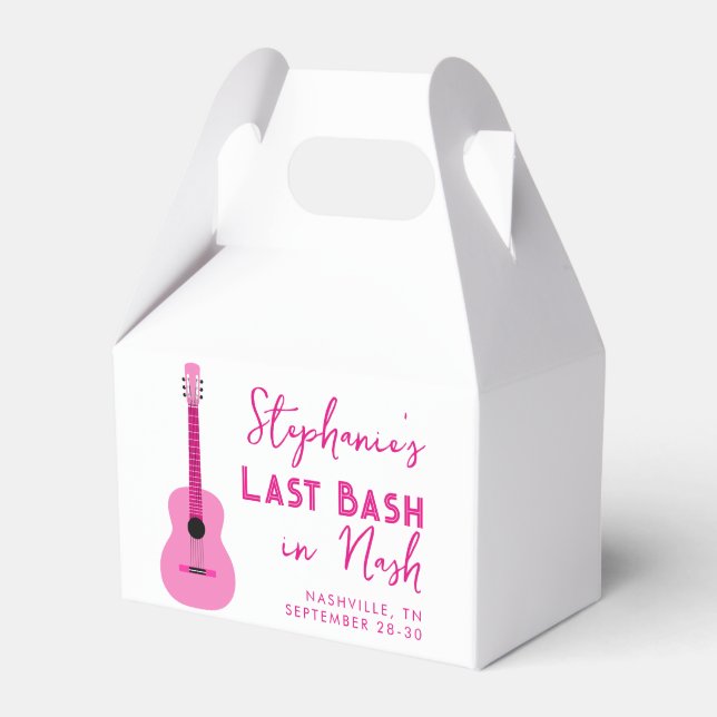 Pink Guitar Last Bash in Nash Bachelorette Favor Boxes (Front Side)