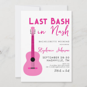 Pink Guitar Last Bash in Nash Bachelorette Invitation
