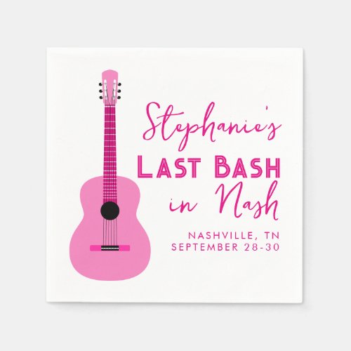 Pink Guitar Last Bash in Nash Bachelorette  Napkins