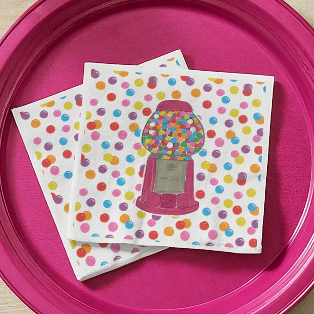 Pink Gumball Machine Candy Bubble Gum Birthday  Napkins (Pink Gumball Machine Candy Bubble Gum Birthday Paper Cocktail Napkins)