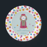 Pink Gumball Machine Candy Bubble Gum Birthday Paper Plates<br><div class="desc">A retro pink gumball machine is just the treat on these playful kids birthday party paper plates. Featuring bright and colorful bubble gum candy with a mint blue background in the middle and a fun pattern on the rim. Personalize with your own birthday child's details and pair with the full...</div>