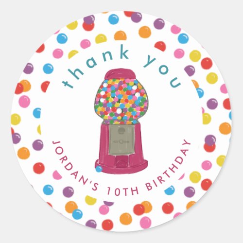 Pink Gumball Machine Candy Bubble Gum Thank You Classic Round Sticker