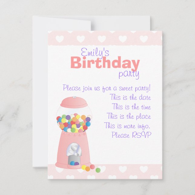 Pink Gumball Machine Invitation (Front)
