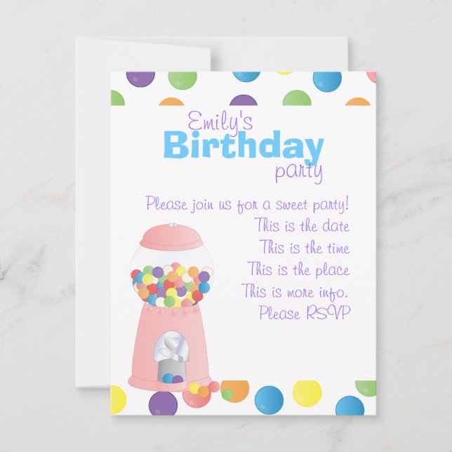 Pink Gumball Machine Invitation (Front)