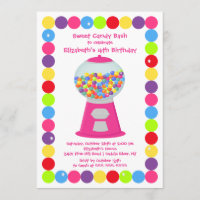 Pink Gumballs Candy Bash Birthday Party Invitation