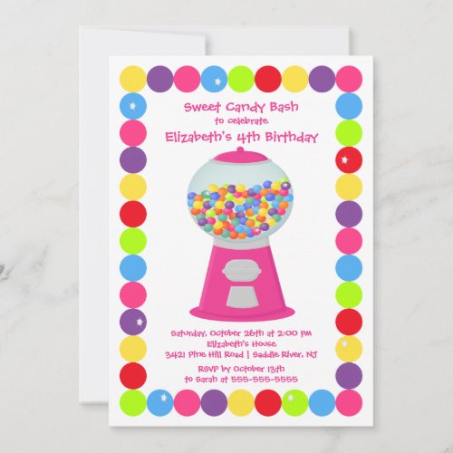 Pink Gumballs Candy Bash Birthday Party Invitation