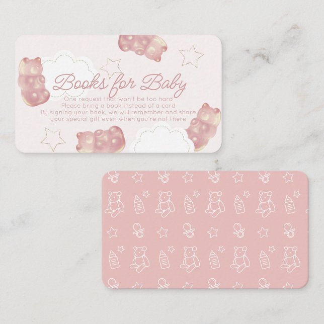 Pink Gummy Bear Baby Shower Book Request Enclosure Card (Front/Back)