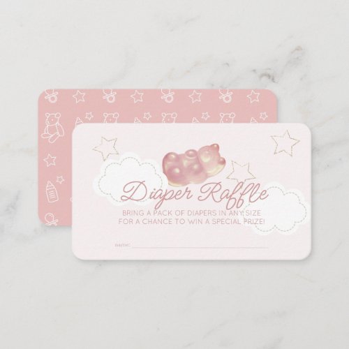 Pink Gummy Bear Baby Shower Diaper Raffle Ticket Enclosure Card