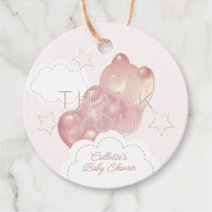 Pink Gummy Bear Cloud Star Baby Shower Favor Tags