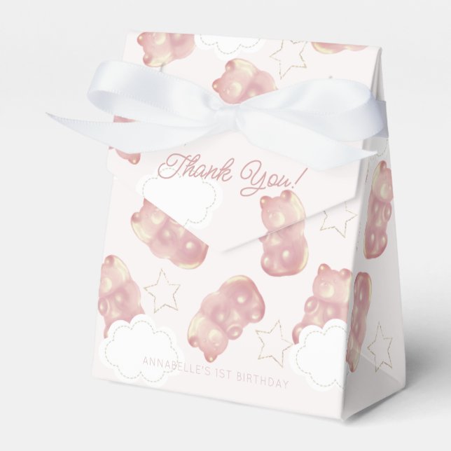 Pink Gummy Bear Girl Birthday Favor Boxes (Front Side)