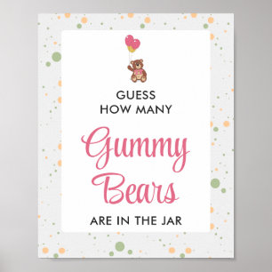 Pink Gummy Bear Guessing Game Girl Baby Shower Poster