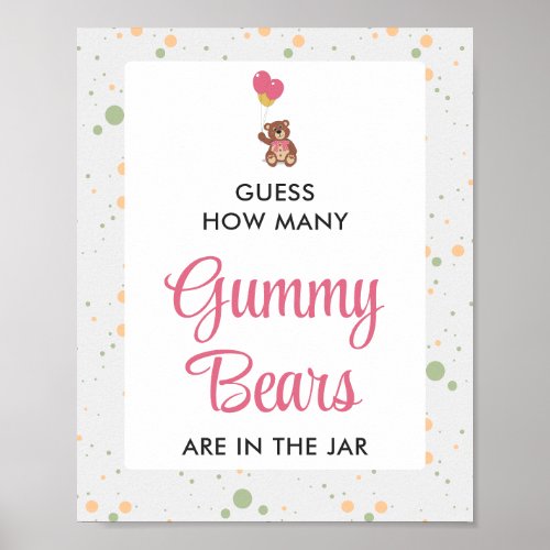 Pink Gummy Bear Guessing Game Girl Baby Shower Poster