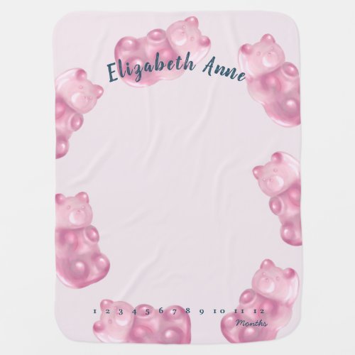 Pink Gummy Bear Monthly Milestone Baby Blanket