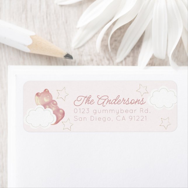 Pink Gummy Bear Star & Cloud Return Address Label (Insitu)
