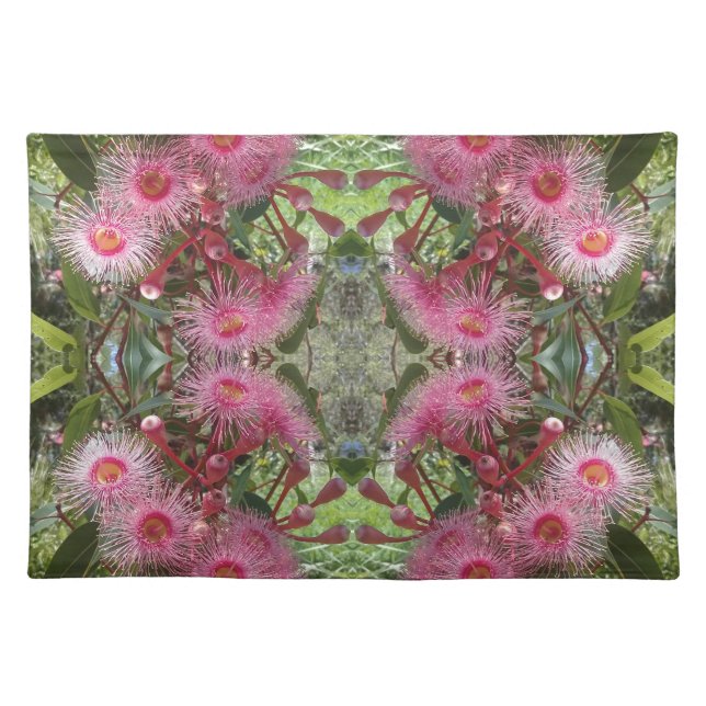 Pink Gumnut Eucalyptus Flowers Australian Native Cloth Placemat (Front)