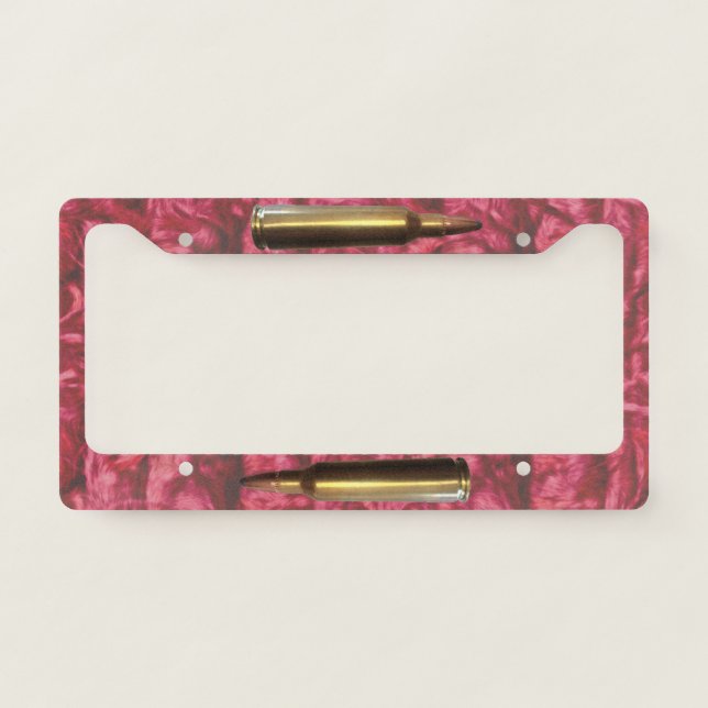 Pink Gun Ammo Bullet Camo Pattern Holder License Plate Frame (Front)