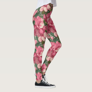 Pink Gym Wear Gardenias Floral Mother's Day Gifts Leggings