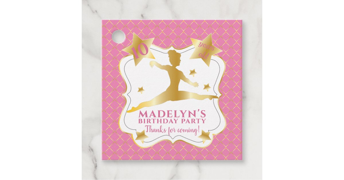 Pink Gymnast Gymnastics Birthday Girl Thank You Favor Tags | Zazzle