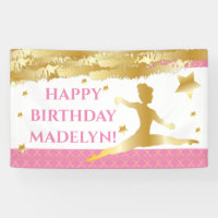 Pink Gymnast Gymnastics Happy Birthday Girl Banner