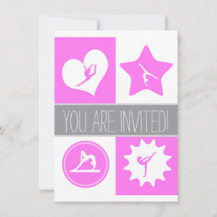 Pink Gymnastics 4 Squares Party Invitation