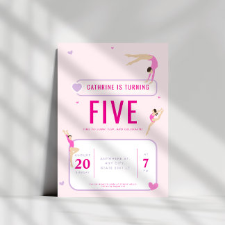 Pink Gymnastics Birthday party Invitation